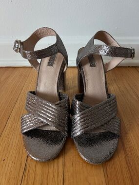 Topshop Metallic Ankle-Strap Block Heels